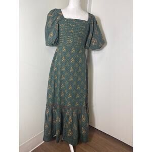 NWT Anna Cate Dark Green "Diamond Floral" Cotton Maxi Dress Sz XS